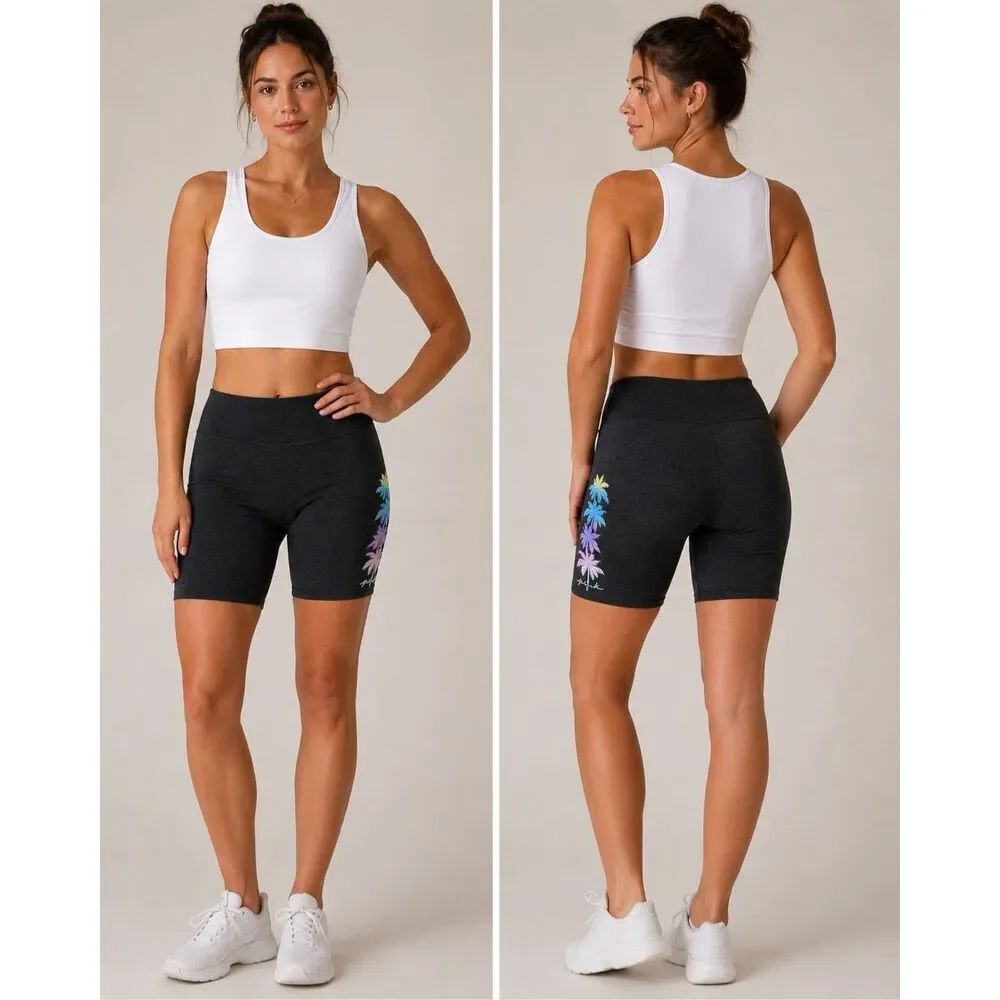 Rare Limited Edition PINK Victoria’s Secret Bike Shorts Sz XL Black Palm Stretch
